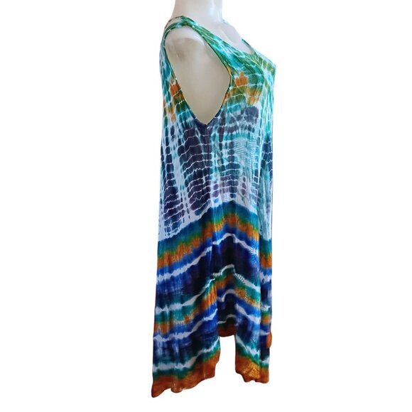 Vtg Women's Dress Hippie Sleeveless Tie-Dye Free Size By S.R. Fashion 100% Rayon - Picture 3 of 5